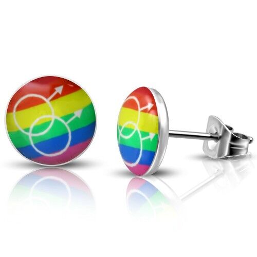 HommeBijoux Paire boucle d'oreille homme acier et acrylique fierté gay pride lgbt