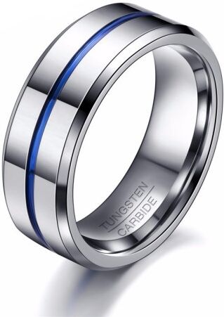 HommeBijoux Bague alliance mariage homme carbure de tungstène centre ligne bleu Taille de bague ∅ - FR 59-60 (US 9)