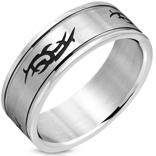 HommeBijoux Bague anneau pour homme en acier inoxydable avec motif tribal noir 8mm Taille de bague ∅ - FR 64-65 (US 11)