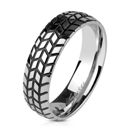 HommeBijoux Bague anneau homme acier rainures noires style pneu motard biker Taille de bague ∅ - FR 67-68 (US 12)