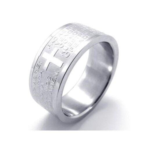 HommeBijoux Bague homme anneau acier bible priere notre père padre espagnole Taille de bague ∅ - FR 70-71 (US 13)