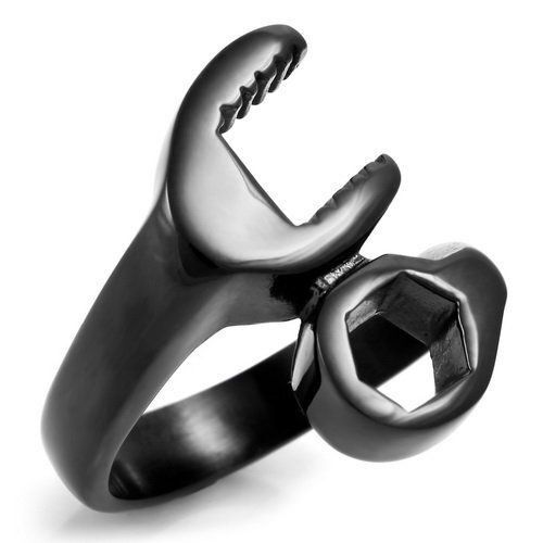 HommeBijoux Bague anneau homme acier noir originale boulon clé mécanique a molette Taille de bague ∅ - FR 64-65 (US 11)