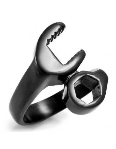 HommeBijoux Bague anneau homme acier noir originale boulon clé mécanique a molette Taille de bague ∅ - FR 59-60 (US 9)