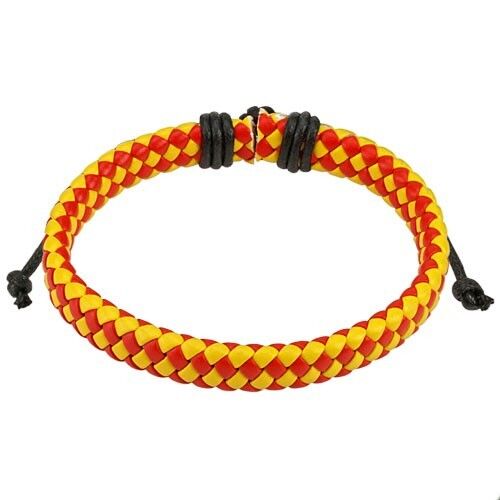 HommeBijoux Bracelet réglable homme cuir couleur drapeau espagne rouge jaune foot