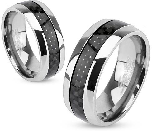 HommeBijoux BAGUE ANNEAU POUR HOMME EN TUNGSTÈNE & BANDE NOIR FIBRE DE CARBONE Taille de bague ∅ - FR 64-65 (US 11)