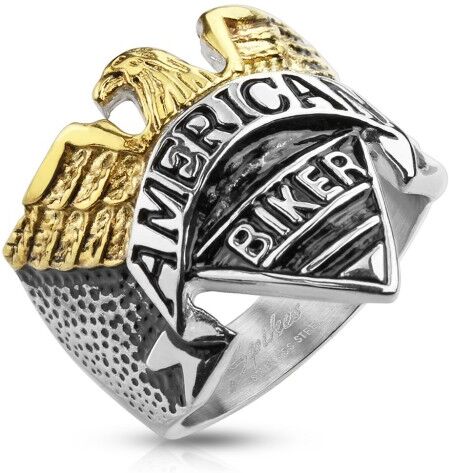 HommeBijoux Bague chevalière homme acier et plaqué or symbole aigle american biker Taille de bague ∅ - FR 59-60 (US 9)