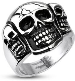 HommeBijoux Bague chevalière homme acier inox trois crânes têtes de mort biker Taille de bague ∅ - FR 59-60 (US 9)