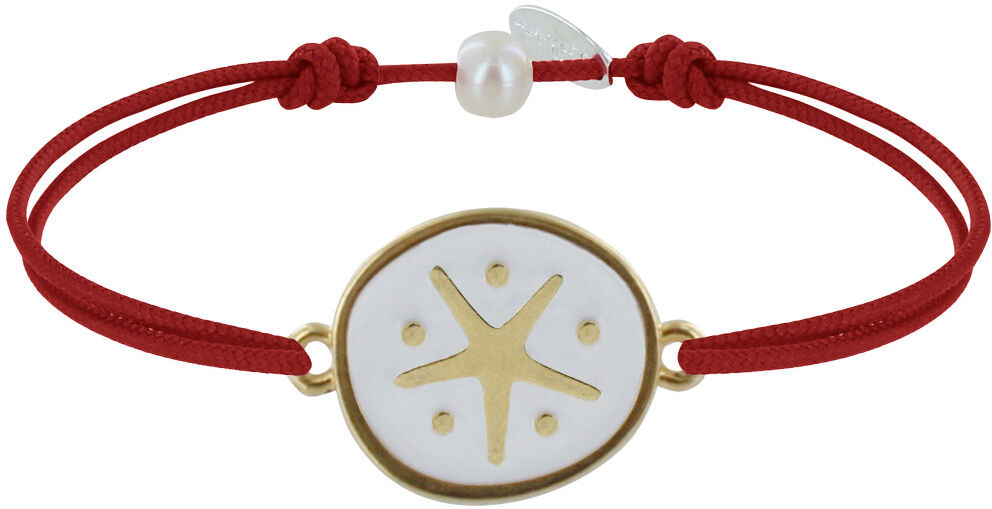 LES POULETTES BIJOUX Bracelet Lien Médaille en Laiton Etoile émaillée Blanche - Rouge