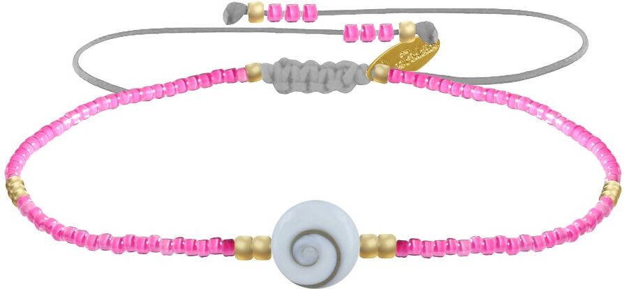 LES POULETTES BIJOUX Bracelet Lien Oeil de Sainte Lucie et Petites Perles Brillantes - Rose Fluo