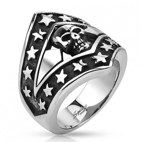 UrbanBijoux Bague pour homme acier tête de mort biker motard étoile patriotique Taille ∅ - 62