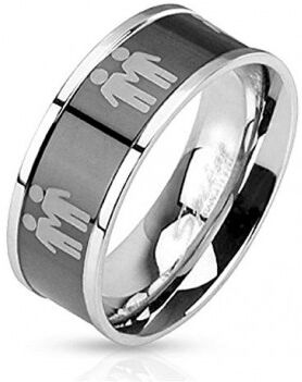 UrbanBijoux Bague anneau pour couple acier noire 2 hommes symbole gay homosexuel Taille ∅ - 70