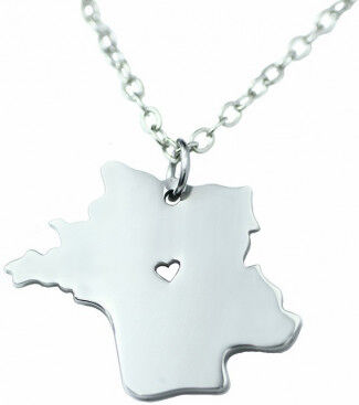 UrbanBijoux Pendentif homme femme carte nationale pays France coeur et 1 chaine