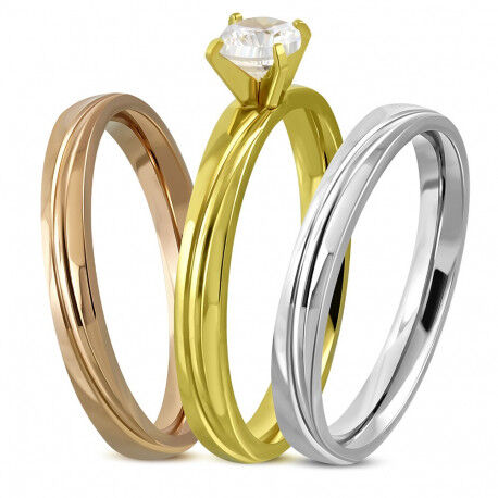 UrbanBijoux Bague anneau de mariage femme solitaire acier trio or argent bronze Taille ∅ - 59