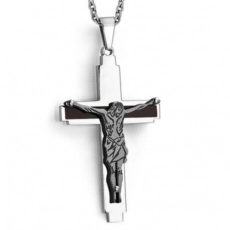 UrbanBijoux Pendentif homme en acier croix Jésus Christ crucifiée et chaine