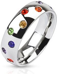 UrbanBijoux BAGUE ANNEAU HOMME FEMME ACIER SERTIE ZIRCON FIERTE GAY PRIDE RAINBOW Taille ∅ - 65