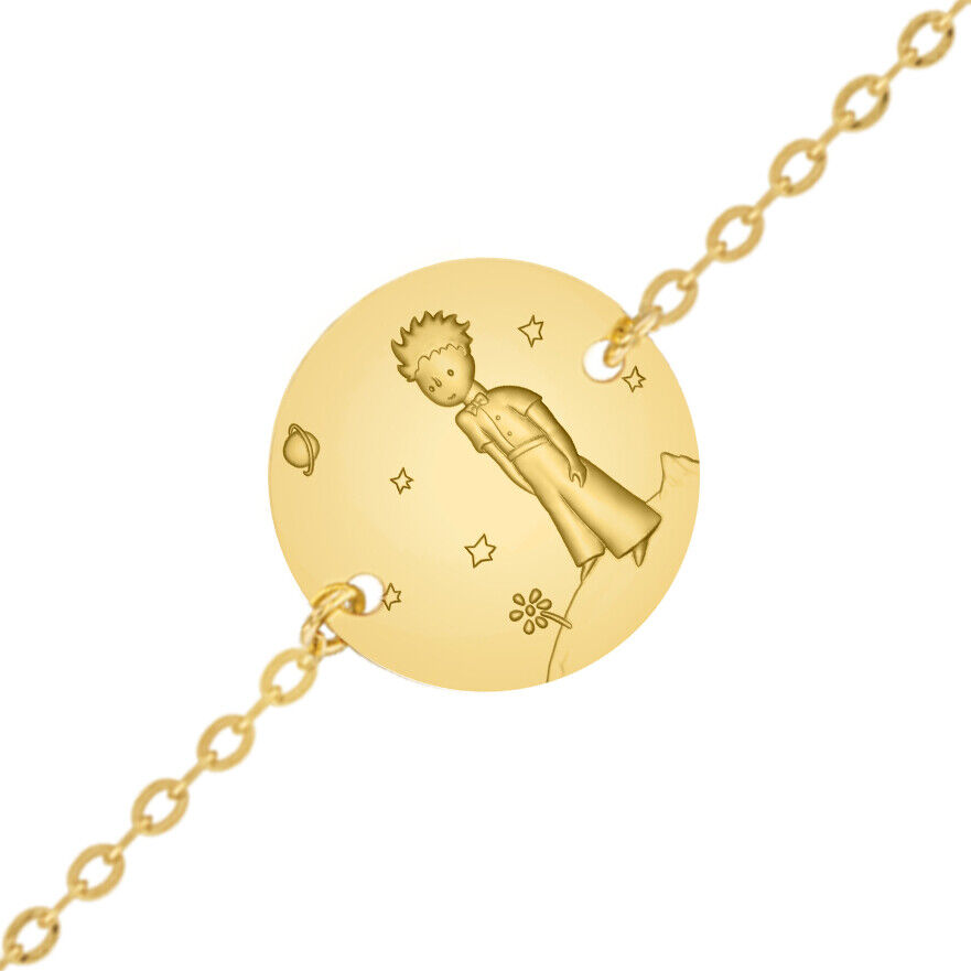 Maison de la Médaille Gourmette bébé Petit Prince sur sa planète - Or jaune 18ct