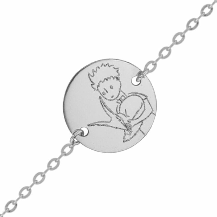 Maison de la Médaille Gourmette bébé Petit Prince au renard - Or blanc 18ct