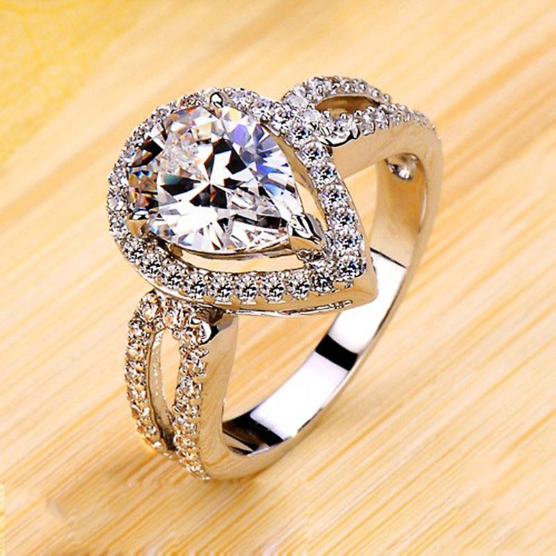 New Fashion Water Drop Shaped Women s Ring AAA Cubic Zirconia Good Quality Female Accessories Statement Wedding Bands Jewelry