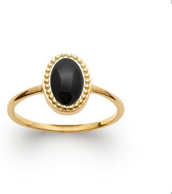 France Minéraux Bague Agate noire "Alexandra" - Plaqué Or 750