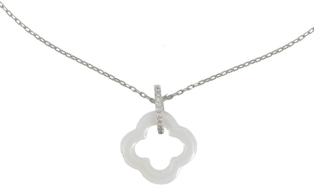 Les Poulettes Bijoux Collier Argent Fleur Céramique Blanche