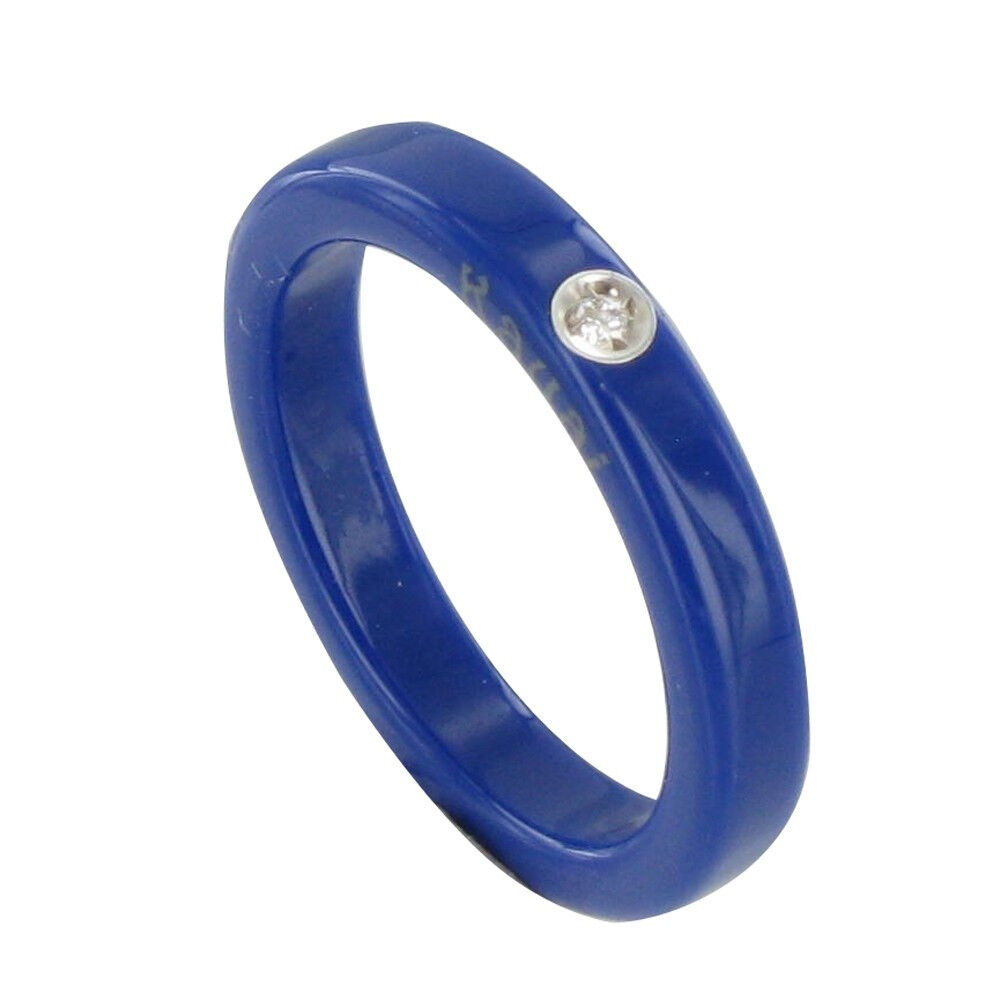 Les Poulettes Bijoux Bague Diamant Blanc Résine Bleu Foncé et Argent