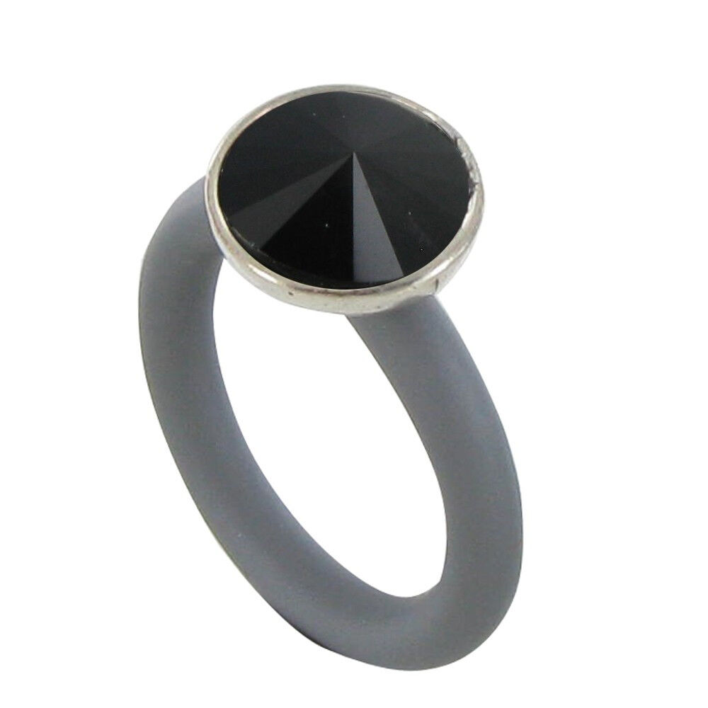 Les Poulettes Bijoux Bague Anneau Caoutchouc et Swarovski Rond Noir