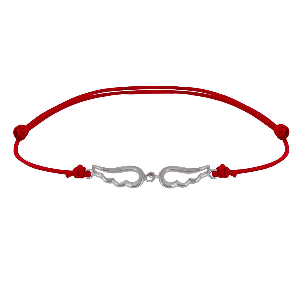 Les Poulettes Bijoux Bracelet Lien Argent Deux Petites Ailes d'Ange Ajourées - Rouge