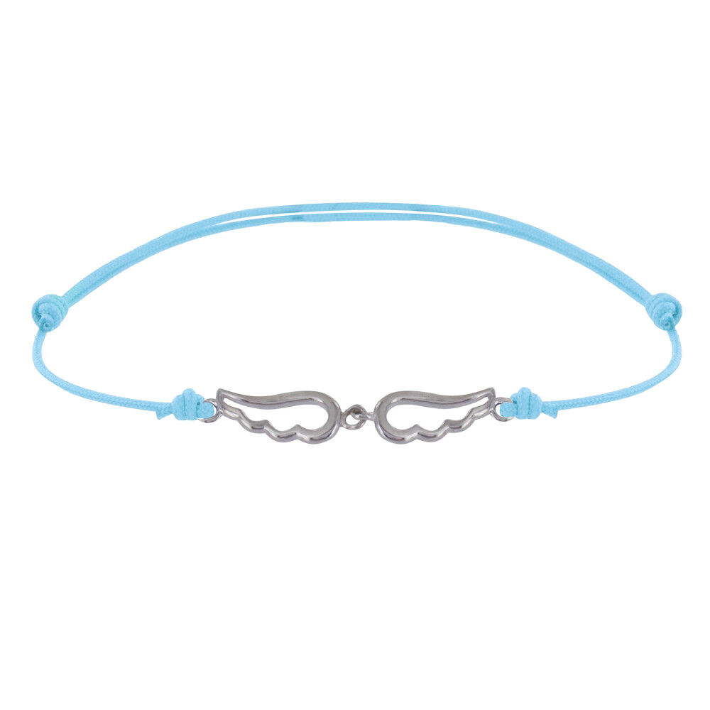 Les Poulettes Bijoux Bracelet Lien Argent Deux Petites Ailes d'Ange Ajourées - Bleu ciel