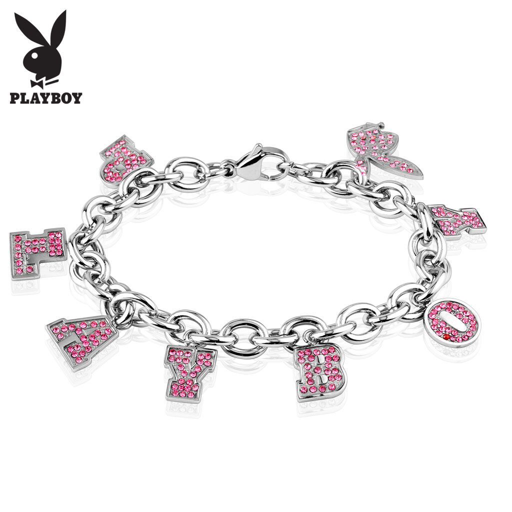 Piercing Street Bracelet Playboy charms strass roses - Argenté