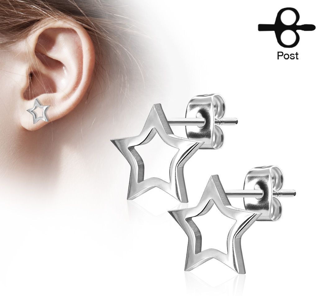 Piercing Street Paire boucles d'oreilles clous étoile silhouette argenté - Argenté