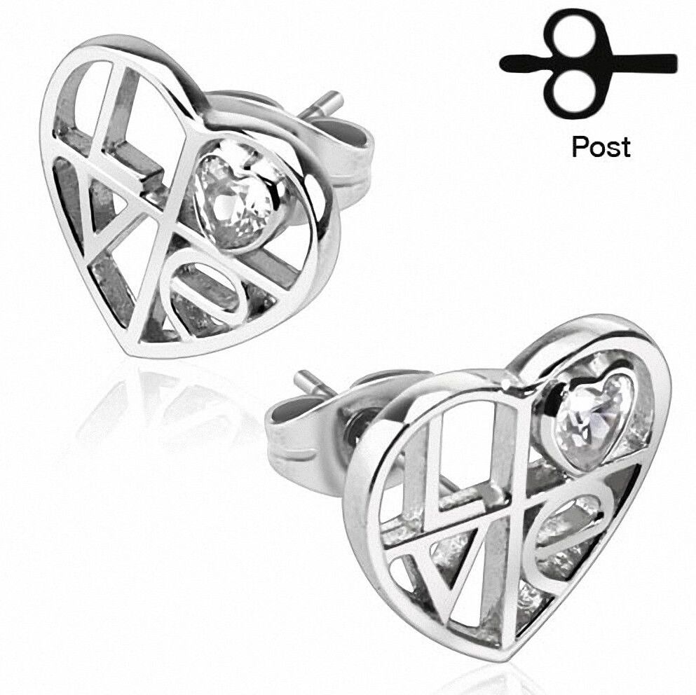 Piercing Street Paire boucles d'oreille argent coeur LOVE - Argenté