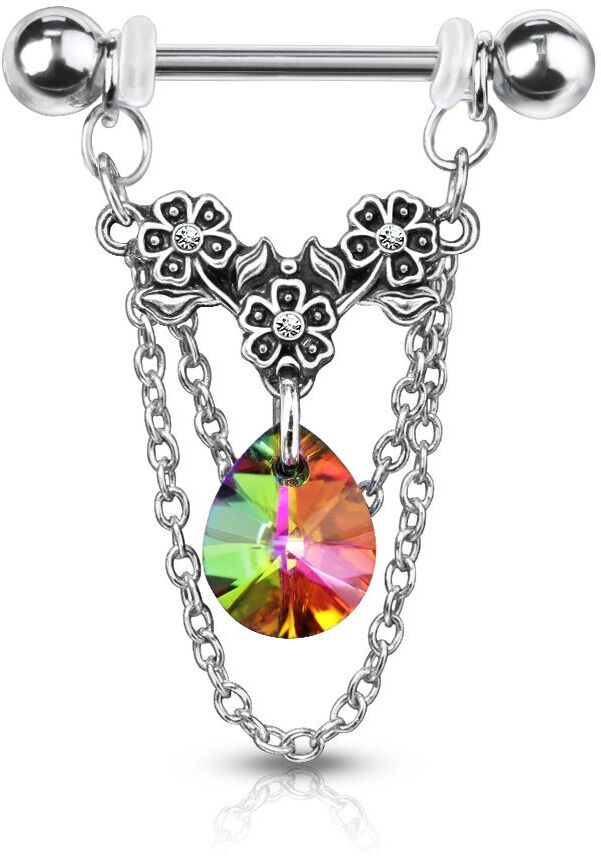 Piercing Street Piercing téton pendentif chaines fleurs cristal vitrail - Argenté