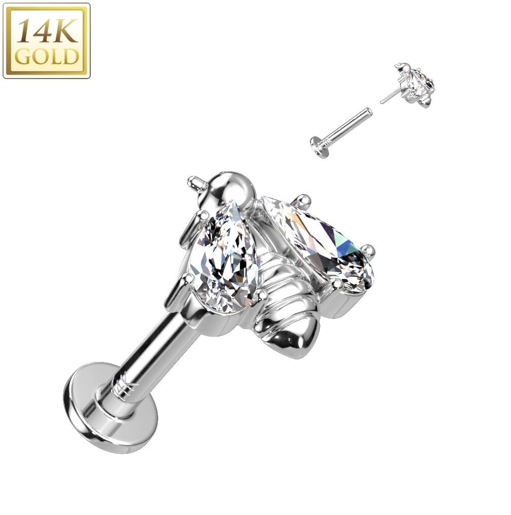 Piercing Street Piercing labret oreille or blanc 14K abeille - Argenté