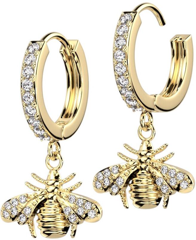 Piercing Street Paire boucles d'oreille anneaux plaqué or abeille strass - Doré