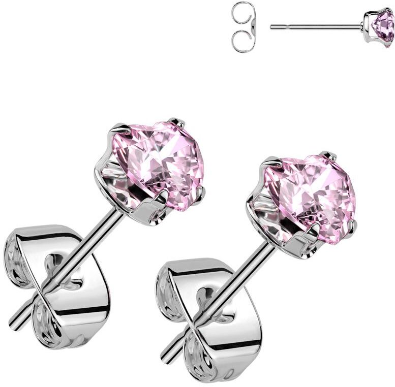 Piercing Street Paire Boucles d'oreille coeur pierre rose - Argenté