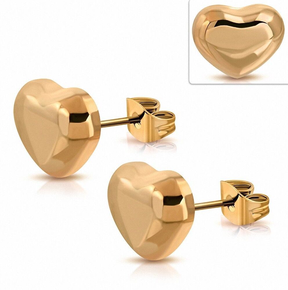 Piercing Street Paire Boucles d'oreille acier inoxydable rosé coeur brillant - Or Rose