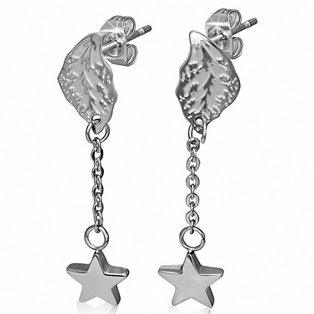 Piercing Street Paire Boucles d'oreille acier inoxydable pendantes étoile - Argenté