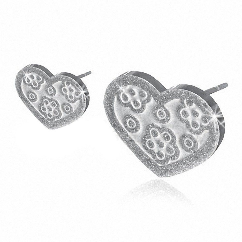 Piercing Street Paire Boucles d'oreille acier inoxydable coeur motif floral - Argenté