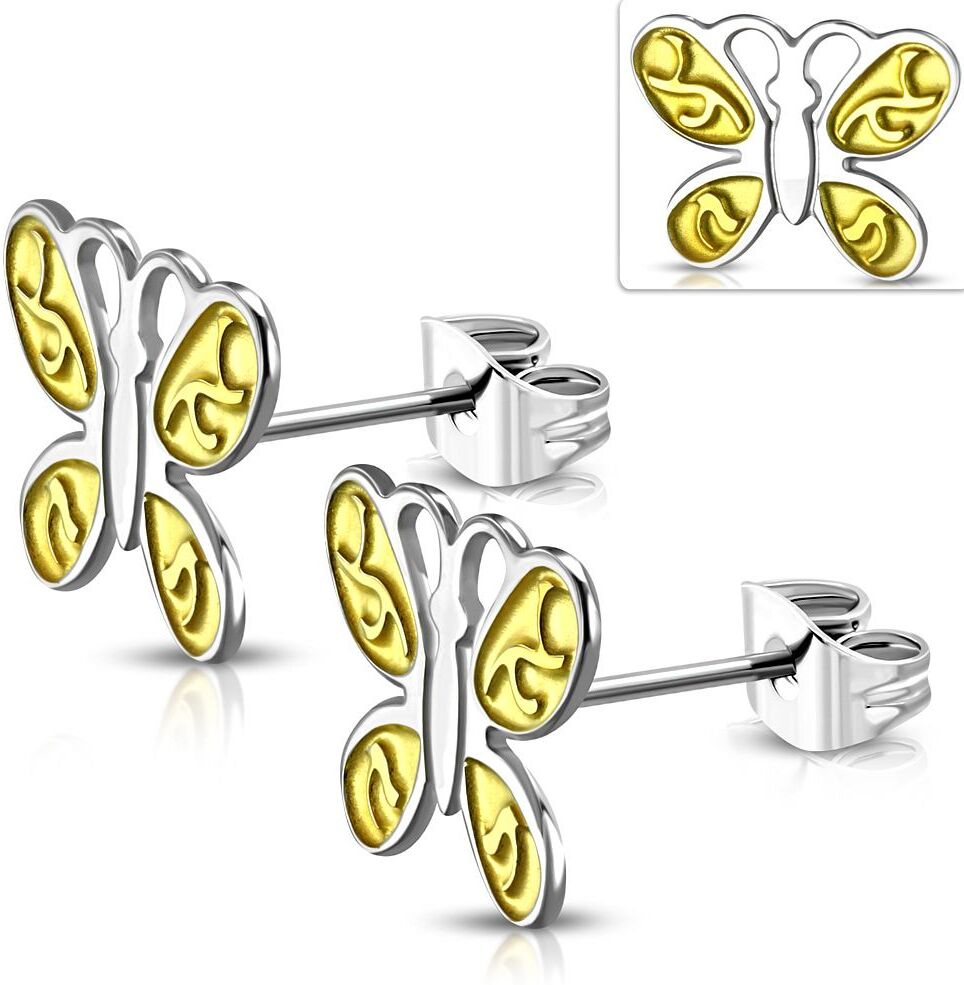 Piercing Street Paire Boucles d'oreille acier inoxydable papillon deux tons - Argenté