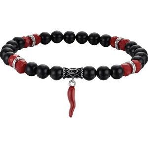 Luca Barra BRACCIALE UOMO ELASTICO CON PIETRE NERE E ROSSE E CORNO ROSSO