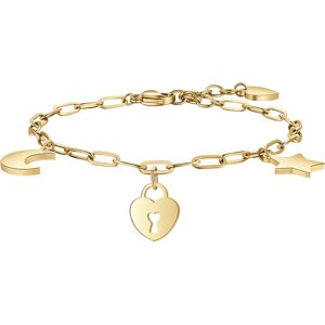 Luca Barra BRACCIALE DONNA IN ACCIAIO DORATO CON LUNA, CUORE LUCCHETTO E STELLA