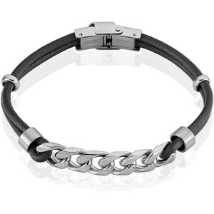 Stroili Bracciale in acciaio e pelle nera Collezione: Man Code