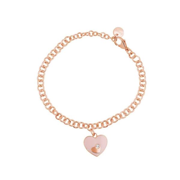 stroili bracciale con catena in acciaio rosato e strass e charm a forma di cuore collezione: lady sweet