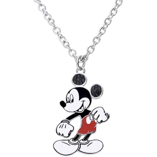 stroili collana in acciaio con ciondolo topolino e strass neri collezione: mickey mouse & friends argentato