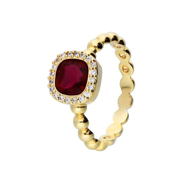 stroili anello placcato oro con pietra rossa e zirconi collezione: golden dream - misura 52 giallo