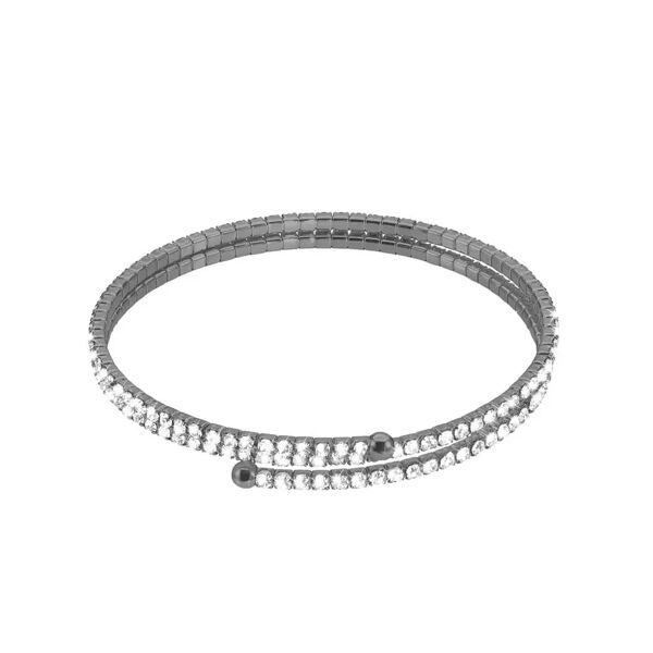 stroili bracciale bangle doppio in metallo rutenio e cristalli collezione: romantic shine grigio