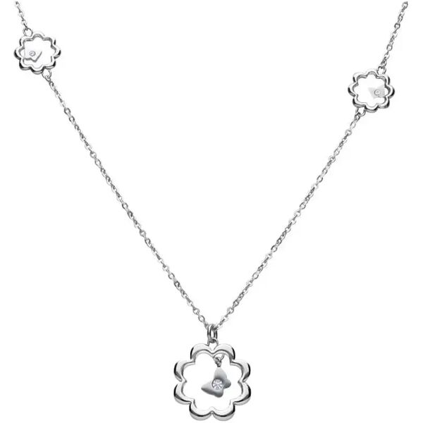 stroili girocollo lungo in acciaio silver con fiori e strass collezione: lady chic argentato