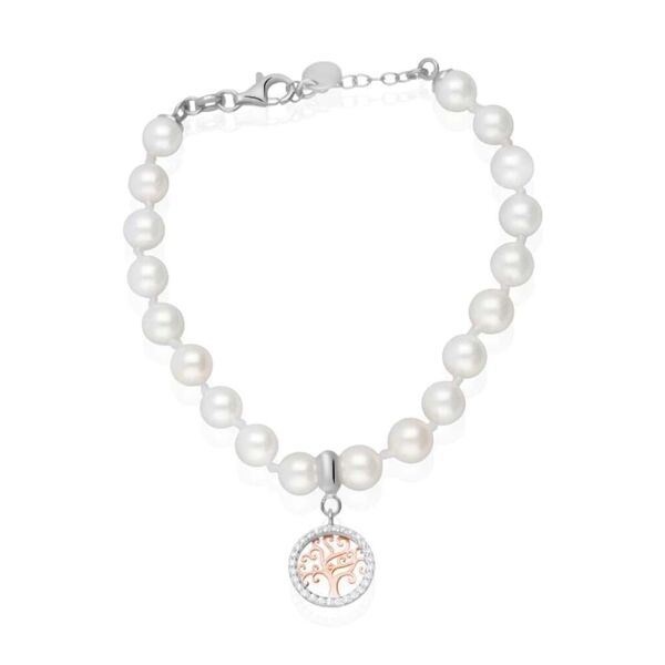 stroili bracciale silver pearls argento bicolore bianco / rosa perla sintentica cubic zirconia collezione: silver pearls bicolore bianco / rosa