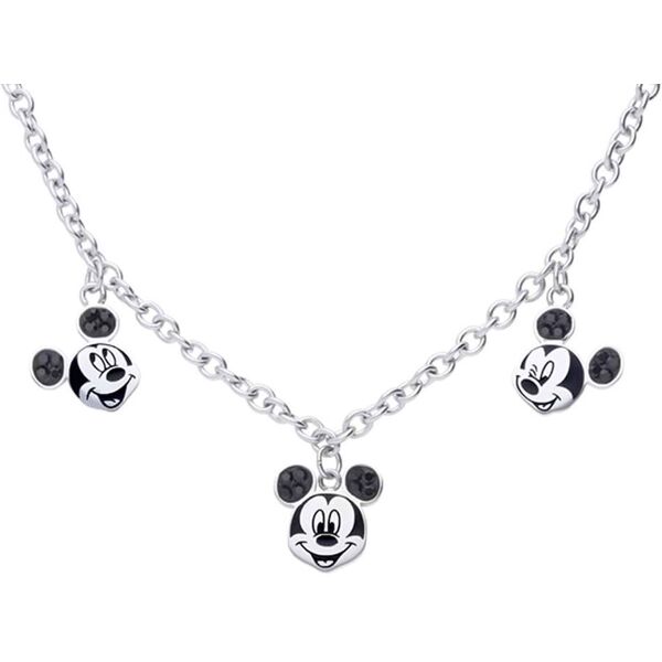 stroili collana in acciaio con 3 ciondoli topolino e strass neri collezione: mickey mouse & friends argentato