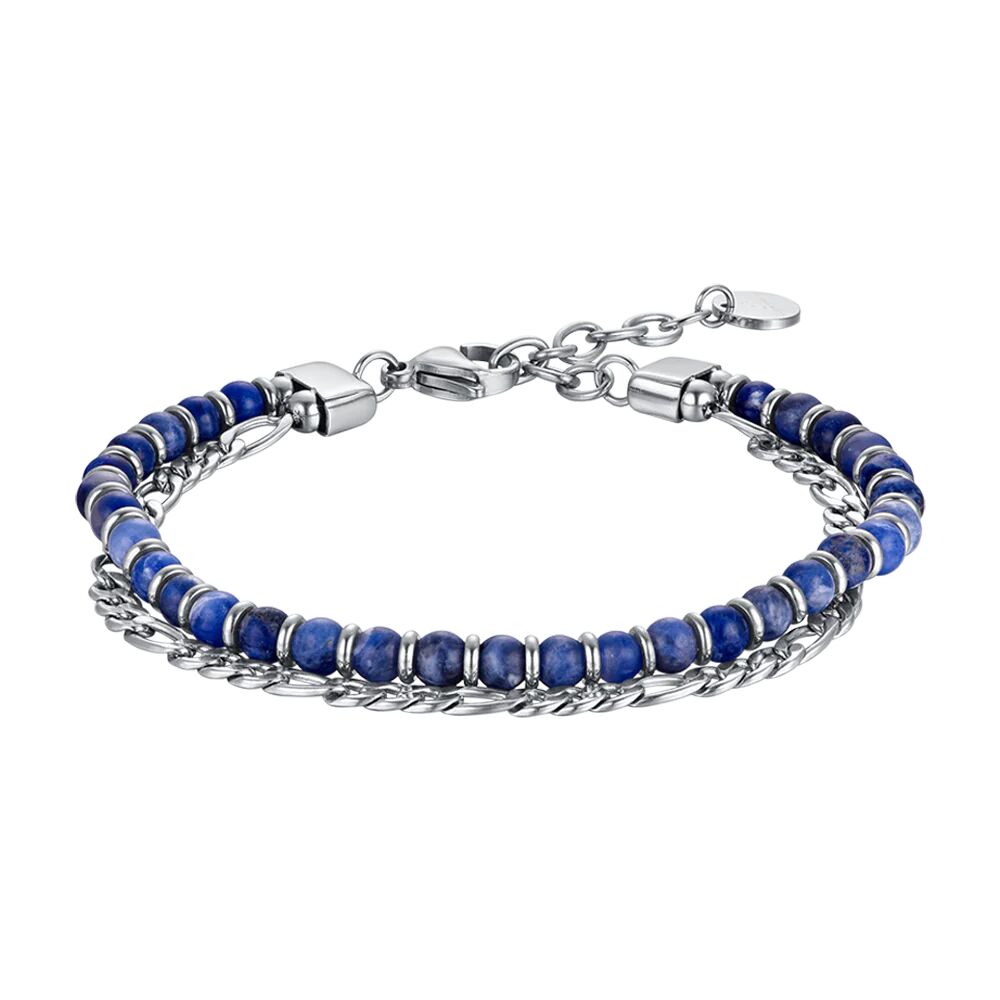 Luca Barra BRACCIALE UOMO IN ACCIAIO CON PIETRE BLU ED ELEMENTI IN ACCIAIO